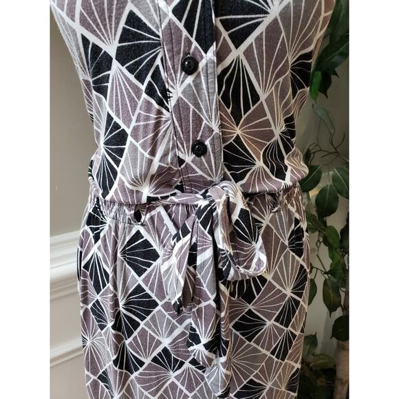 Isaac Mizrahi Sheath Dress Womens L Multi Geo Print Tie Waist Button Front Neck - Picture 10 of 13